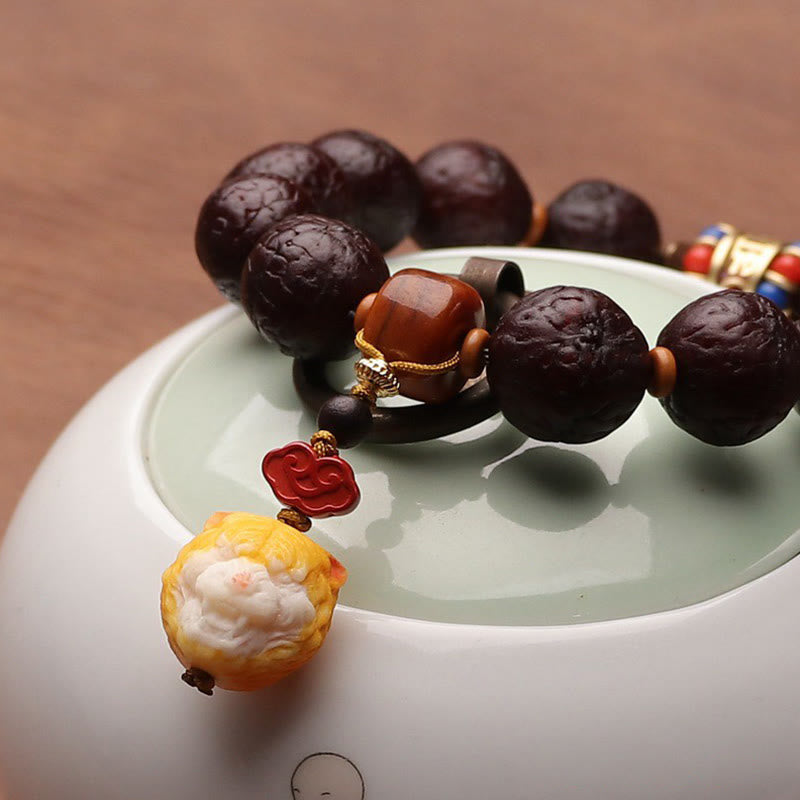 KarmaRipple's Tibetan Bodhi Seed Agate Bead Fortune Wealth Tassel Talisman Wrist Mala p16