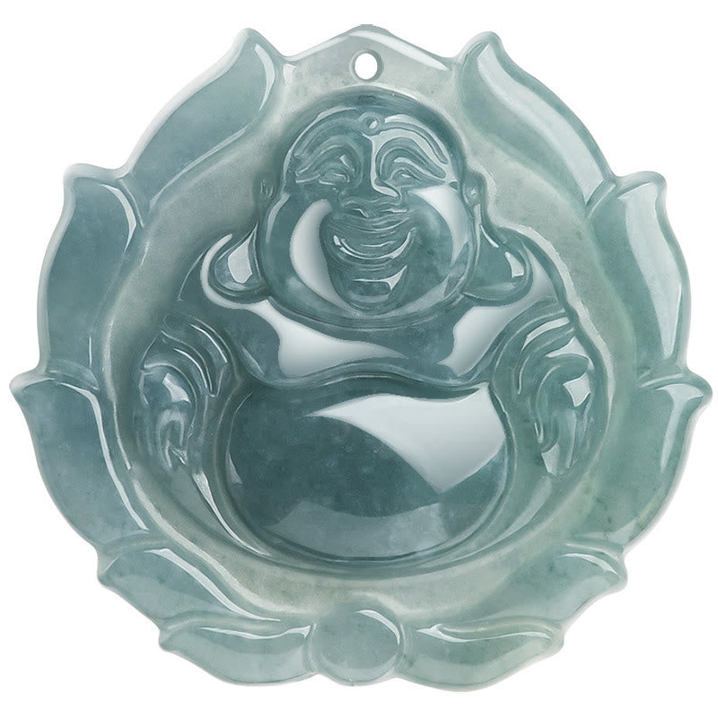 KarmaRipple's Authentic Jade Laughing Buddha Lotus Pattern Fortune Pendant Necklace p9