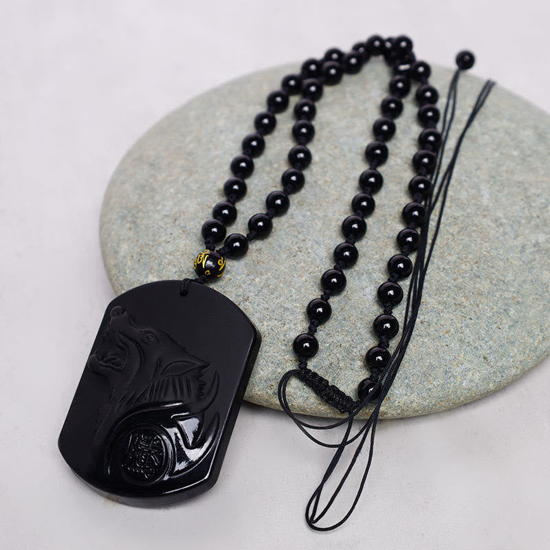 KarmaRipple's Black Obsidian Stone Wolf Purification Necklace Pendant p7
