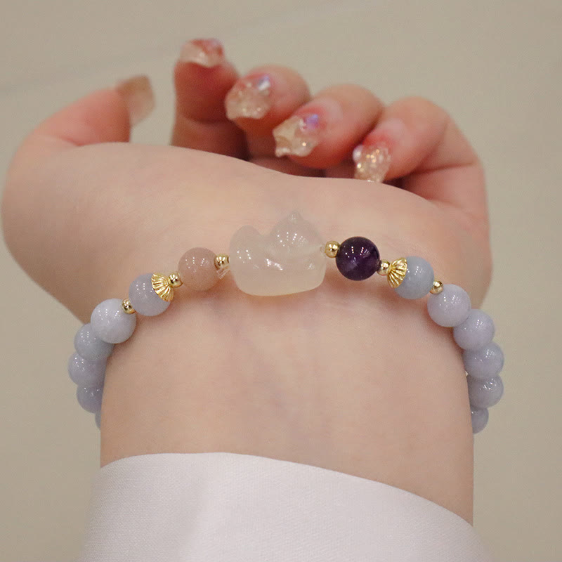 KarmaRipple's Authentic Aquamarine Chalcedony Serenity Rabbit Gourd Cat Talisman Bracelet p3