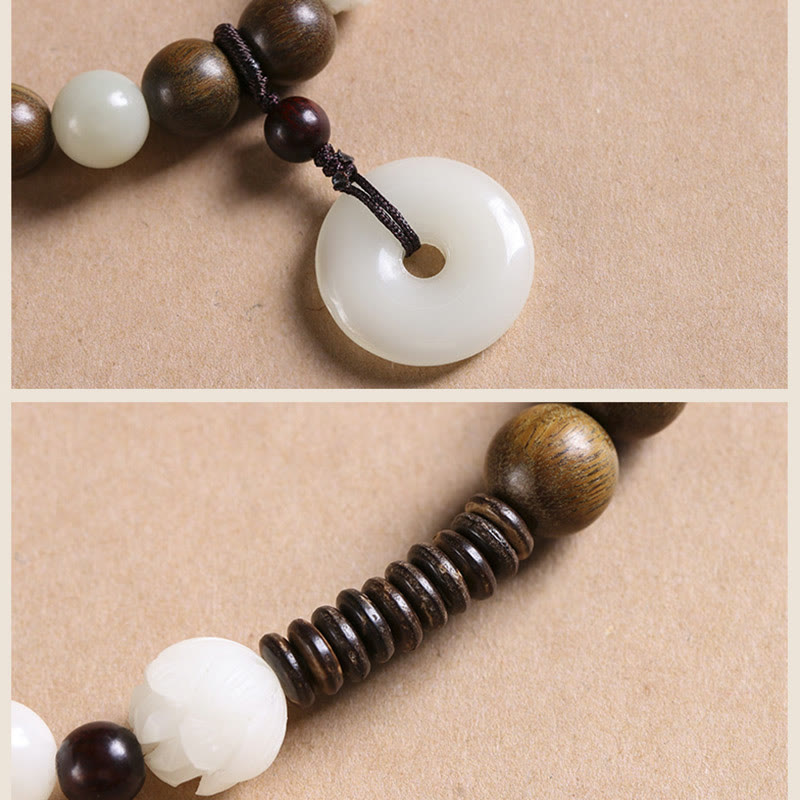 KarmaRipple's Bodhi Seed Green Sandalwood Lotus Peace Buckle Balance Double Wrap Bracelet p7