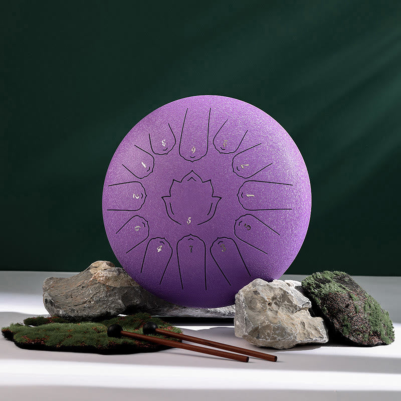 KarmaRipple's Steel Tongue Drum Sound Balancing Mindfulness Lotus Pattern Yoga Drum Kit 13 Note 12 Inch Percussion Instrument p6