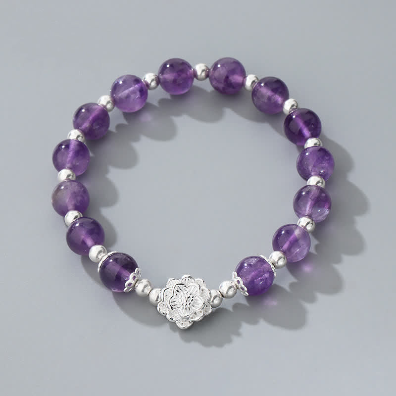 KarmaRipple's 925 Sterling Silver Authentic Amethyst Lotus Spiritual Bracelet p4
