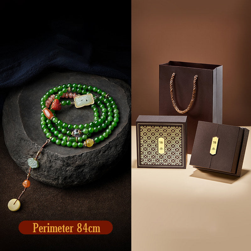 KarmaRipple's 108 Mala Beadwork Cyan Jade Red Agate Laughing Buddha Fortune Bracelet p20