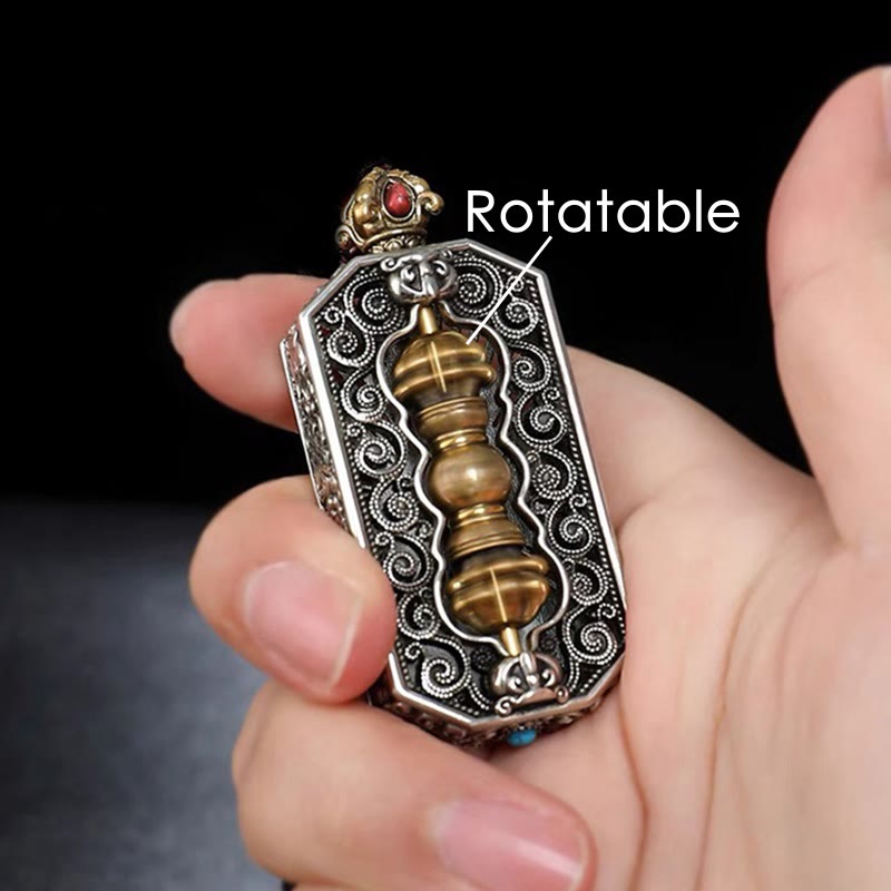 KarmaRipple's Tibetan Om Mani Padme Hum Carved Dorje Vajra Rotatable Lotus Pattern Purity Rope Pendant Necklace p3