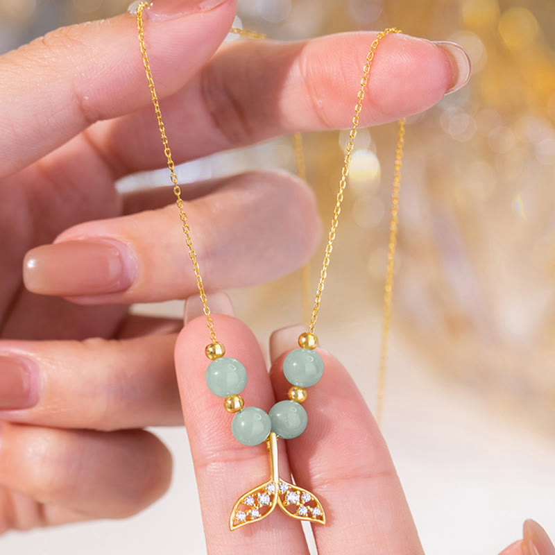 KarmaRipple's 925 Sterling Silver Hetian Jade Bead Fishtail Fortune Pendant Necklace p8