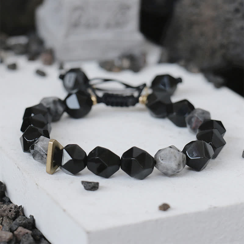 KarmaRipple's Black Obsidian Black Glitter Stone Purification Bracelet p4
