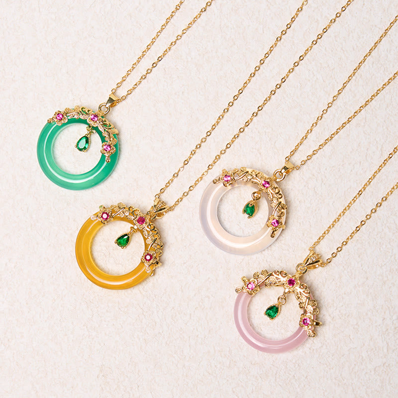 KarmaRipple's Green Chalcedony Peace Buckle Design Strength Pendant Necklace p5