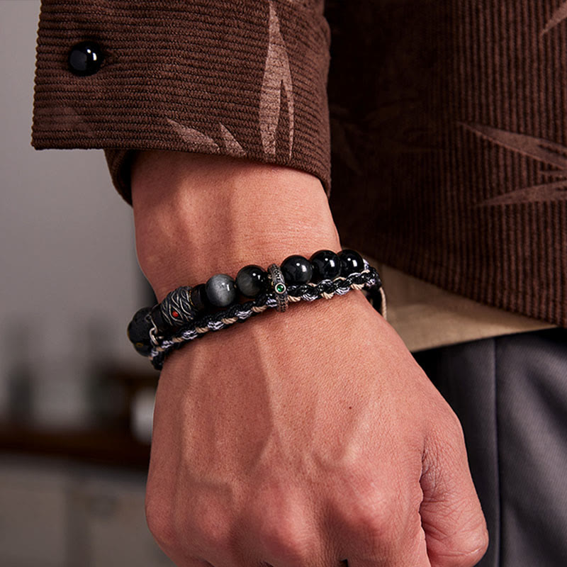 KarmaRipple's 925 Sterling Silver Lava Rock Eagle's Eye Stone Fortunate Beadwork Handmade Balancing Bracelet p11