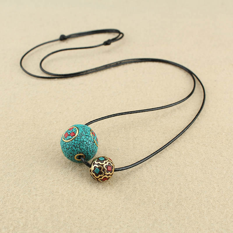 KarmaRipple's Tibetan Turquoise Double Bead Protection Strength Pendant Necklace p5