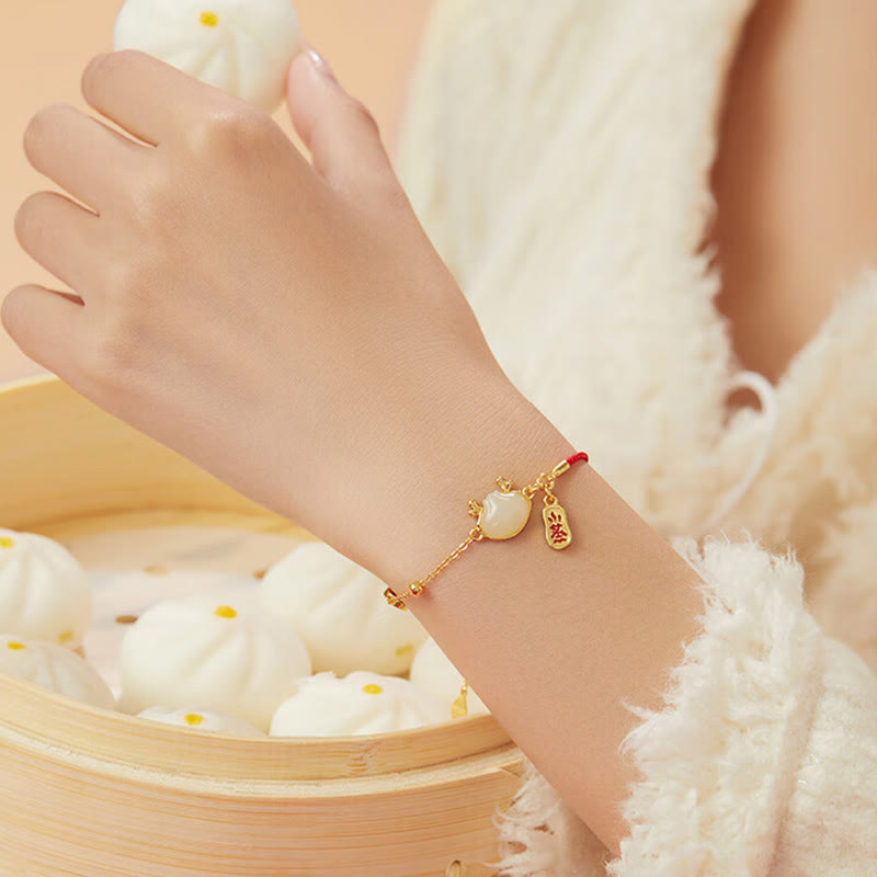 KarmaRipple's 925 Sterling Silver Year Of The Dragon Hetian Ivory Jade Chinese Steamed Bun Dragon Design Fortune Blessing Bracelet p6