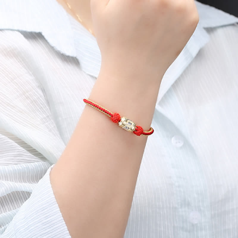 KarmaRipple's 925 Sterling Silver Om Mani Padme Hum Prayer Wheel Fortune Strength Red String Bracelet p7