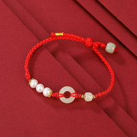 KarmaRipple's 925 Sterling Silver Plated Gold Hetian Jade Peace Buckle Pearl Fortune Bracelet
