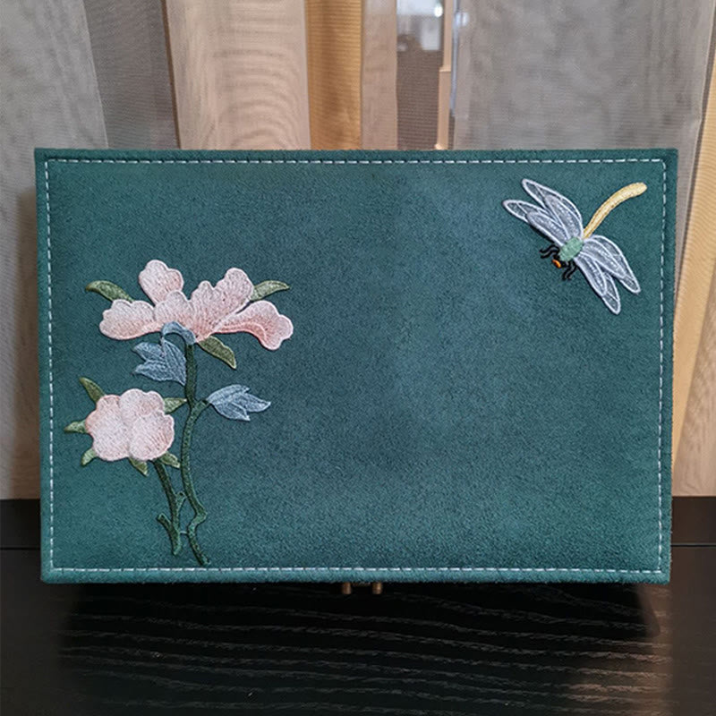 KarmaRipple's Flowers Dragonfly Jewelry Box Organizer Single Layer Jewelry Storage Box Flannel Box p7