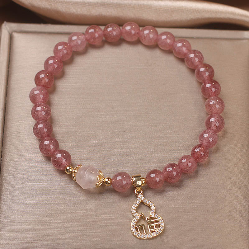 KarmaRipple's Strawberry Quartz Gourd Fu Character Talisman Positive Bracelet p2