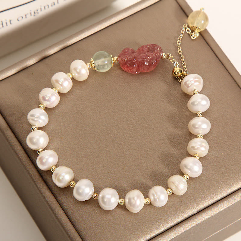 KarmaRipple's Authentic Pearl Strawberry Quartz PiXiu Optimism Talisman Bracelet p2
