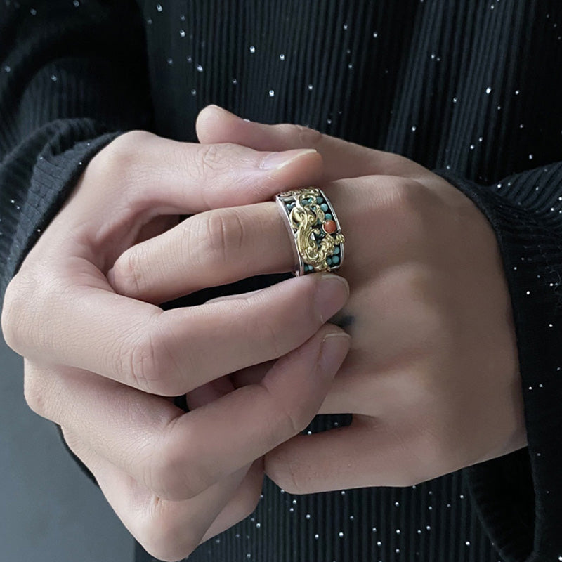 KarmaRipple's 925 Sterling Silver Turquoise Red Agate PiXiu Abacus Protection Ring p3