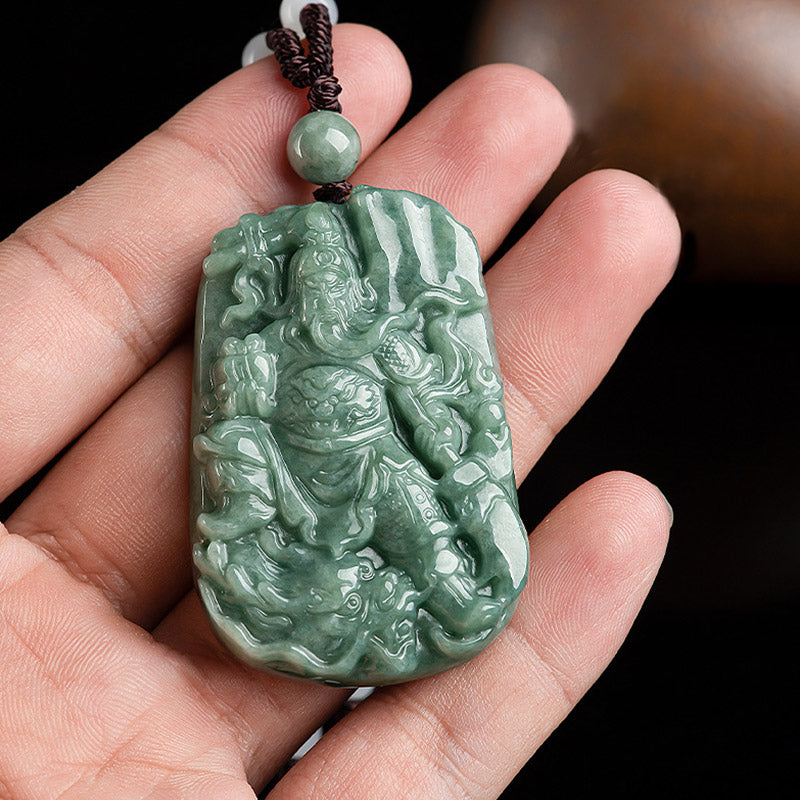 KarmaRipple's Authentic Jade Guan Gong Amulet Wealth Pendant Necklace p5