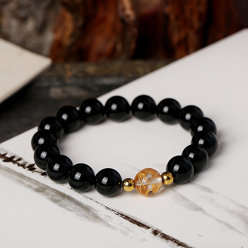 KarmaRipple's Authentic Black Obsidian Ivory Gemstone Black Onyx Dragon Strength Bracelet p6