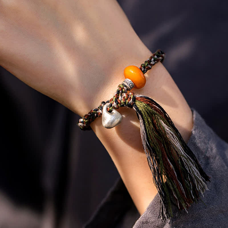 KarmaRipple's 990 Sterling Silver Tibetan Handmade Amber Steelyard Weight Wish Protection Bracelet p4