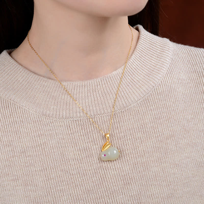 KarmaRipple's 925 Sterling Silver Year of the Rabbit Hetian Jade Fortune Ring Earrings Pendant Necklace p9