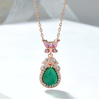 KarmaRipple's 925 Sterling Silver Green Chalcedony Butterfly Zircon Courage Pendant Necklace