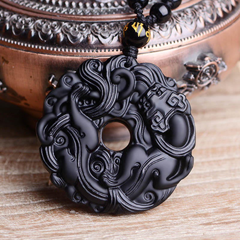 KarmaRipple's Authentic Black Obsidian Peace Buckle Pixiu Purification Pendant Necklace p16