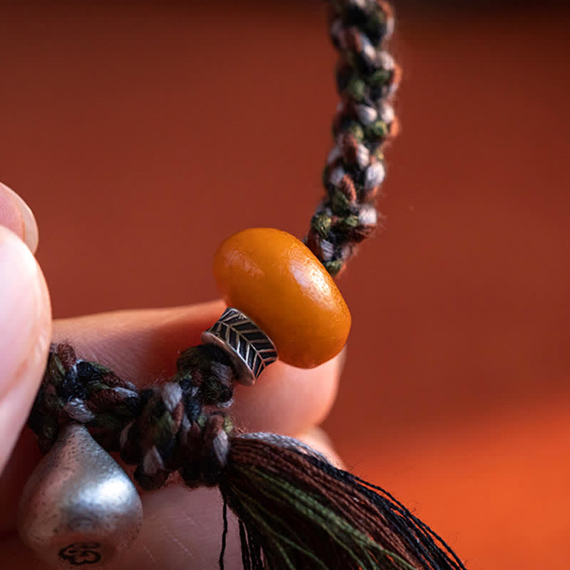 KarmaRipple's 990 Sterling Silver Tibetan Handmade Amber Steelyard Weight Wish Protection Bracelet p13