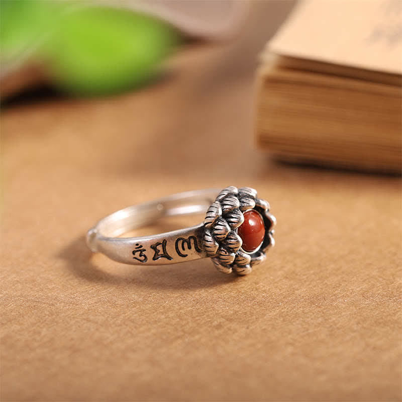 KarmaRipple's KarmaRipple's 25 Sterling Silver Lotus Red Agate Confidence Blessing Ring p9