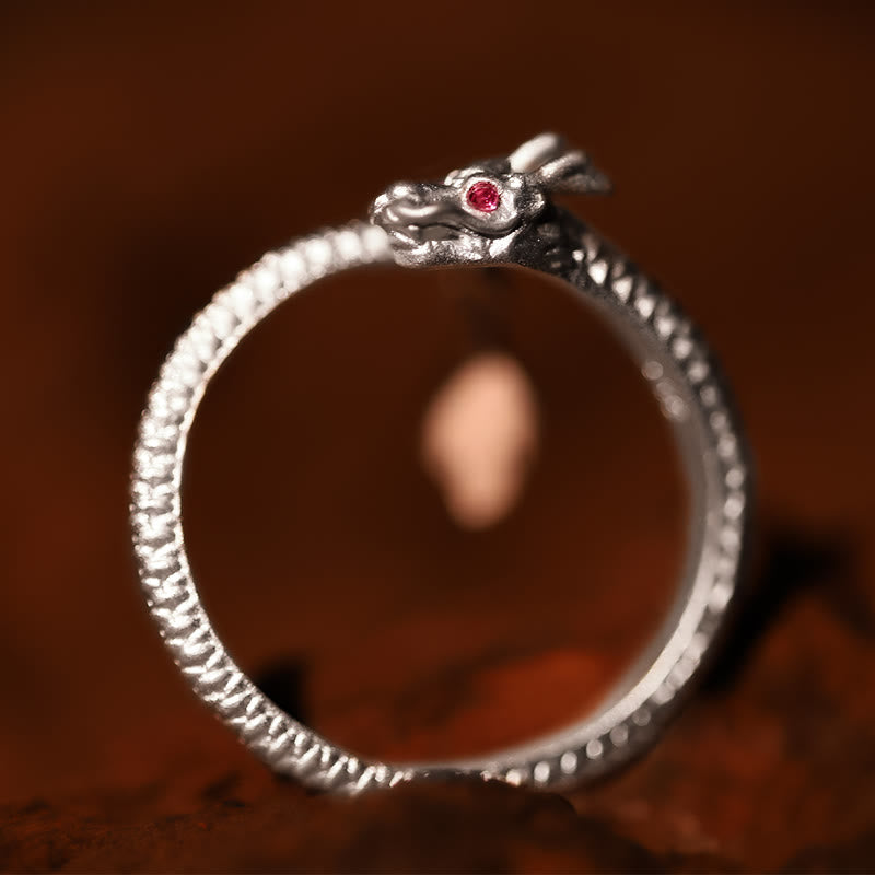 KarmaRipple's 925 Sterling Silver Vintage Year of the Dragon Fortune Protection Strength Adjustable Ring p15