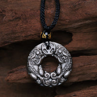 KarmaRipple's Authentic Silver Sheen Obsidian Double PiXiu Bronze Coin Peace Buckle Protection Pendant Necklace