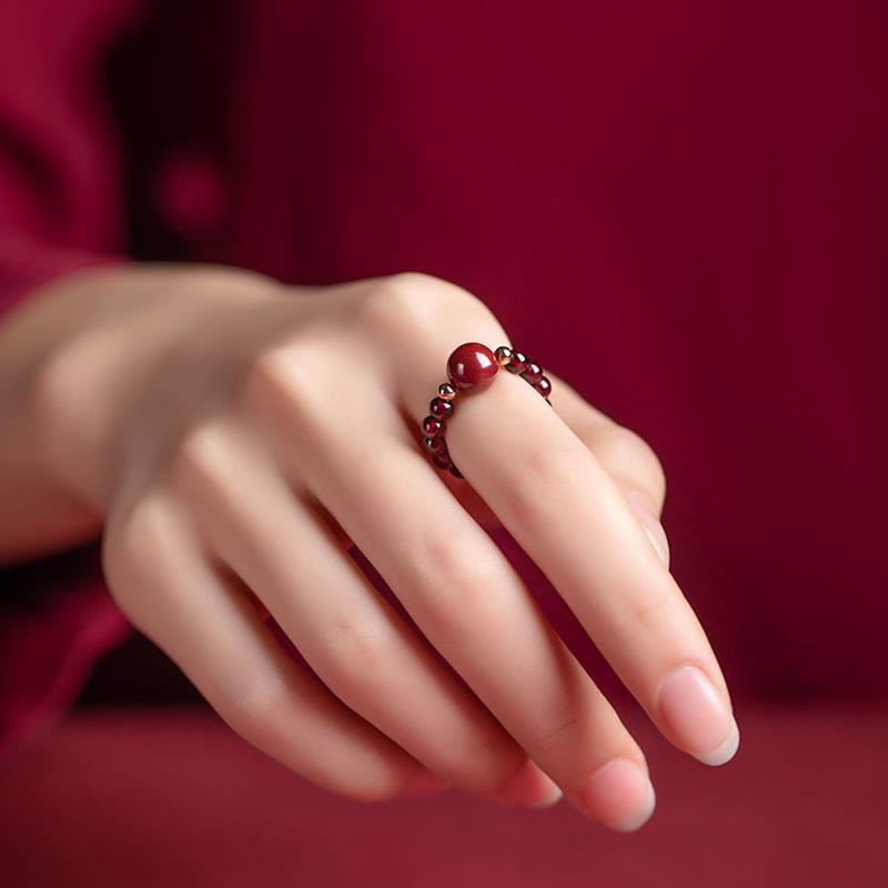 KarmaRipple's Garnet Cinnabar Fortunate Bead PiXiu Om Mani Padme Hum Rose Protection Ring p8