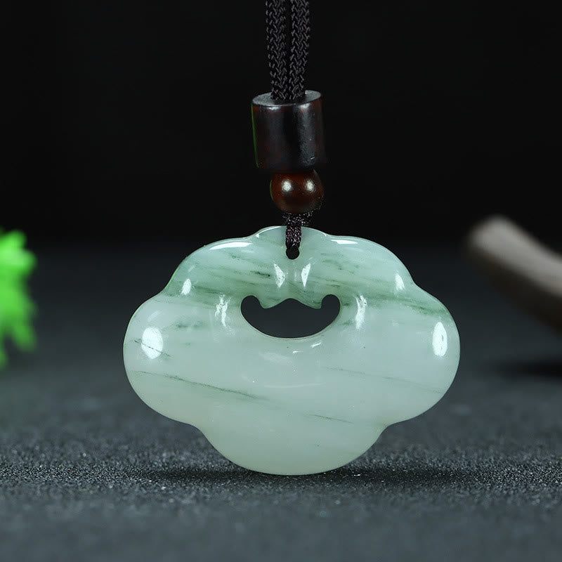 KarmaRipple's Tianshan Jade Golden Silk Jade Chinese Lock Talisman Abundance Pendant Necklace p19