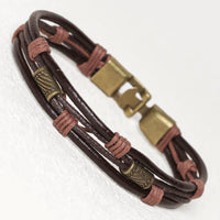 KarmaRipple's Vintage Leather Wrist Band Brown Rope Layered Bracelet Bangle