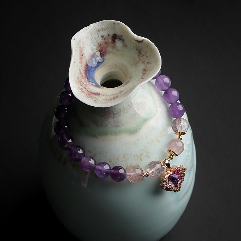 KarmaRipple's Authentic Amethyst Strawberry Quartz Gemstone Fortune Bracelet p2