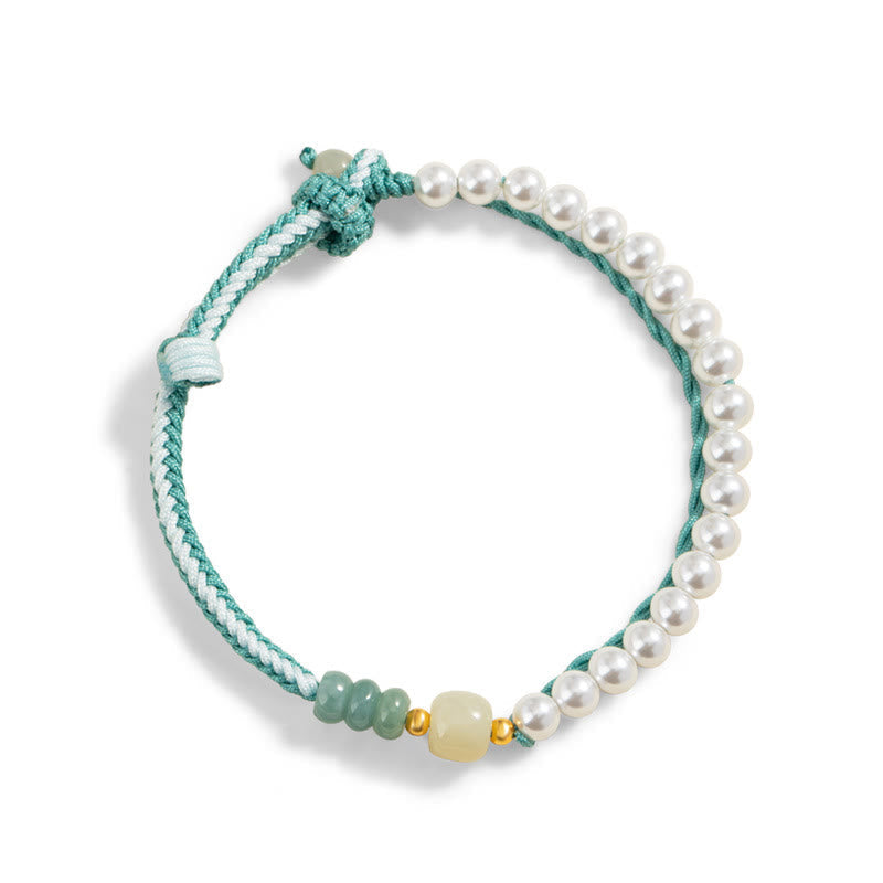 KarmaRipple's 925 Sterling Silver Hetian Jade Woven Rope Pearl Abundance Bracelet p4