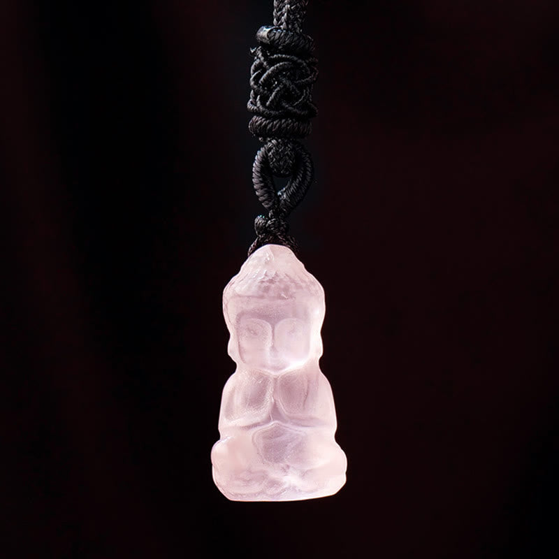 KarmaRipple's Various Gemstone Amethyst Pink Gemstone Ivory Gemstone Citrine Buddha Carved Spiritual Balancing Pendant Necklace Decoration ( p4