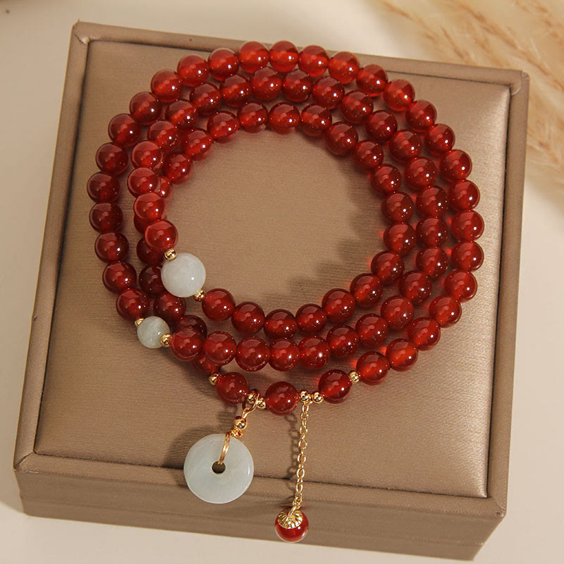 KarmaRipple's Authentic Red Agate Jade Peace Buckle Calm Triple Wrap Bracelet p2