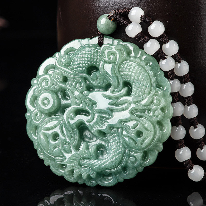 KarmaRipple's Chinese Zodiac Dragon Jade Fortune Pendant String Necklace p1
