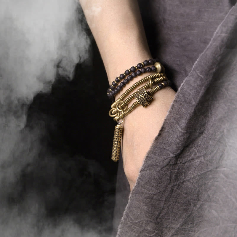 KarmaRipple's Vintage Lava Rock Bronze Balancing Multilayered Bracelet p2