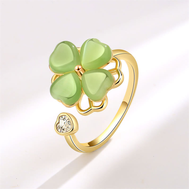 KarmaRipple's Cat's Eye Four Leaf Clover Zircon Love Rotatable Ring p2
