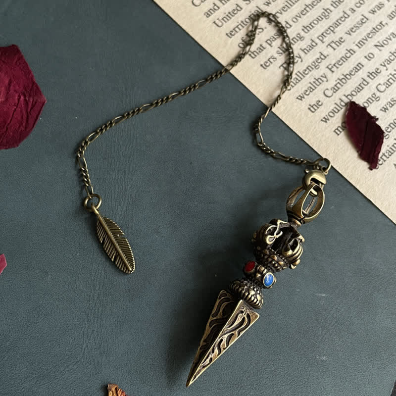 KarmaRipple's Pentagram Eye of God Feather Hamsa Bronze Balancing Pendant Necklace Pendulum p21