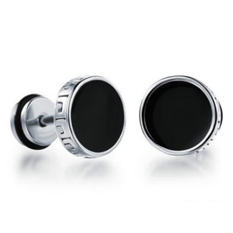 KarmaRipple's Cool Men Titanium Steel Balance Round Stud Earrings p9