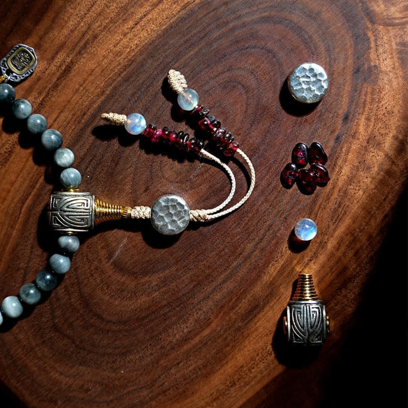 KarmaRipple's 925 Sterling Silver 108 Mala Beadwork Eagle's Eye Stone Moonstone'sitive Bracelet p9