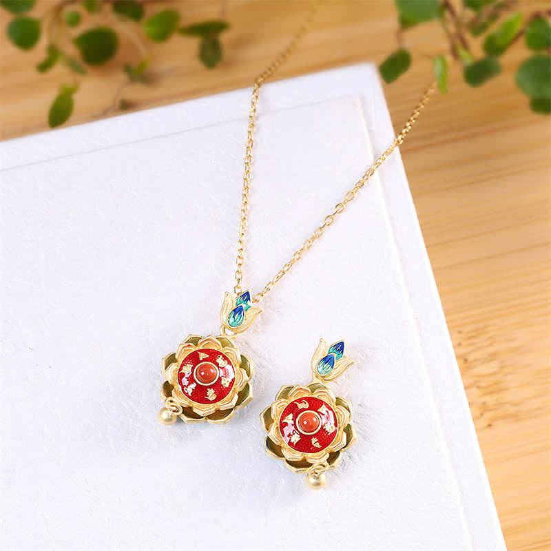 KarmaRipple's 925 Sterling Silver Tibet Lotus Prayer Wheel Red Agate Enlightenment Pendant Necklace p8