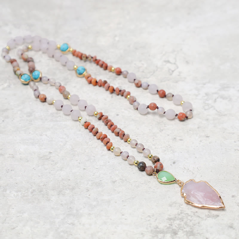 KarmaRipple's Authentic Rose Quartz Gemstone Stone Balancing Arrowhead Pendant Necklace p2