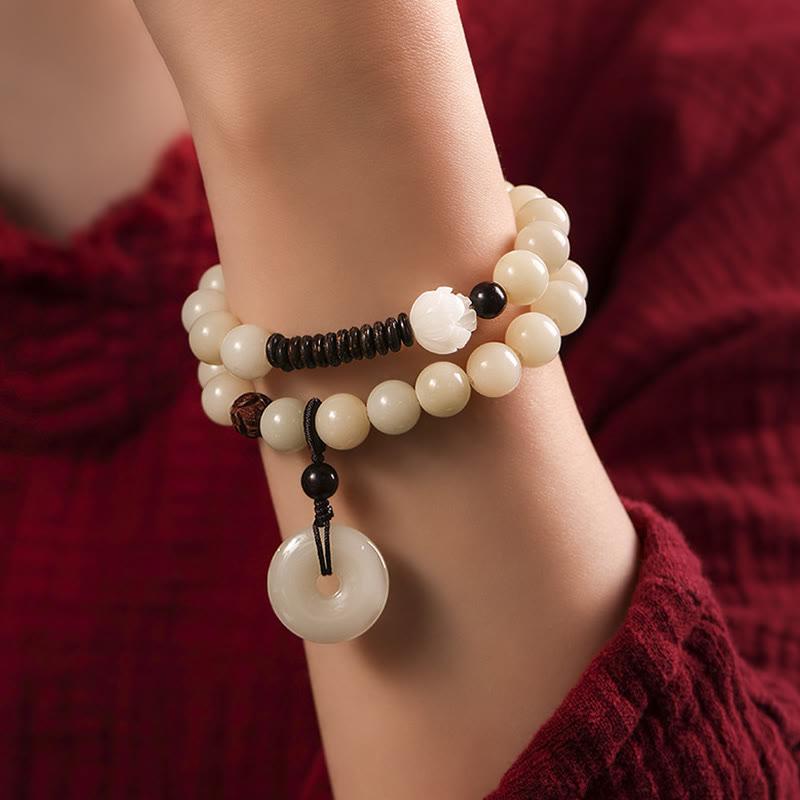 KarmaRipple's Bodhi Seed Green Sandalwood Lotus Peace Buckle Balance Double Wrap Bracelet p9