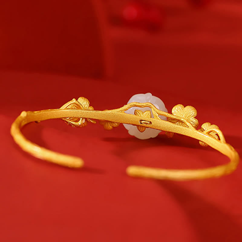KarmaRipple's 925 Sterling Silver Plated Gold Hetian Jade Plum Blossom Fortune Pendant Necklace Bracelet Bangle Ring p12
