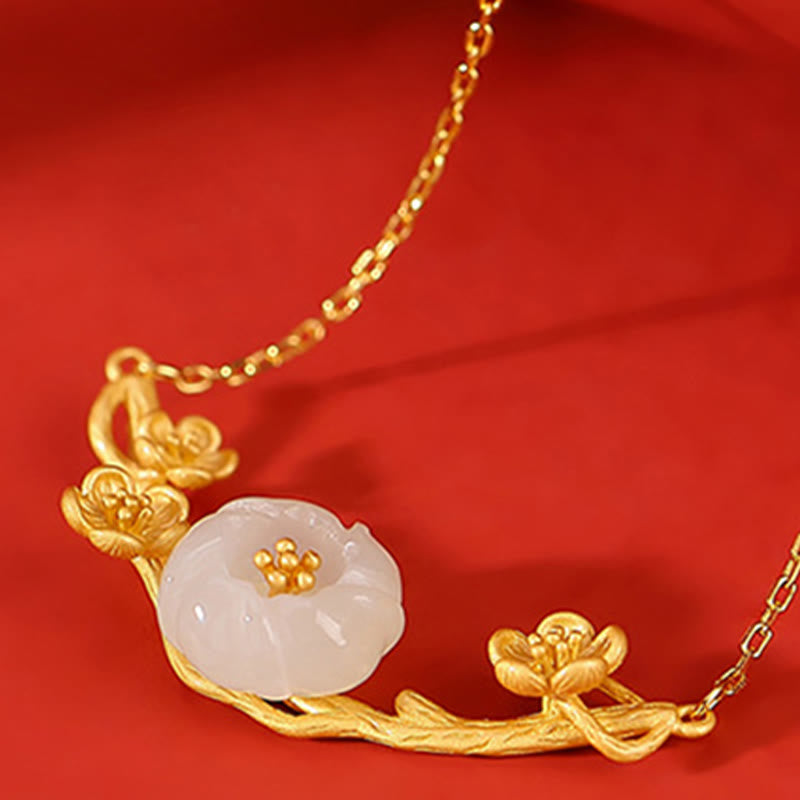 KarmaRipple's 925 Sterling Silver Plated Gold Hetian Jade Plum Blossom Fortune Pendant Necklace Bracelet Bangle Ring p7