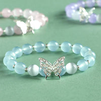 KarmaRipple's Blue Chalcedony Pink Gemstone Purple Chalcedony Butterfly Energy Bracelet